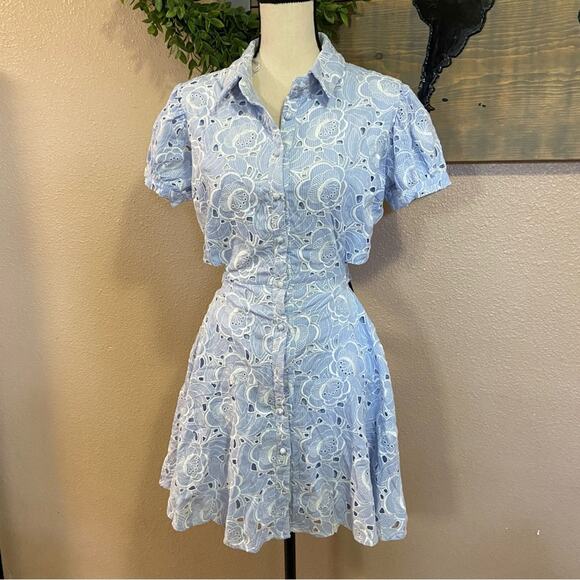 NWOT Lulus Perfectly Angelic Light Blue Embroidered Floral Mini Dress - Picture 9 of 11